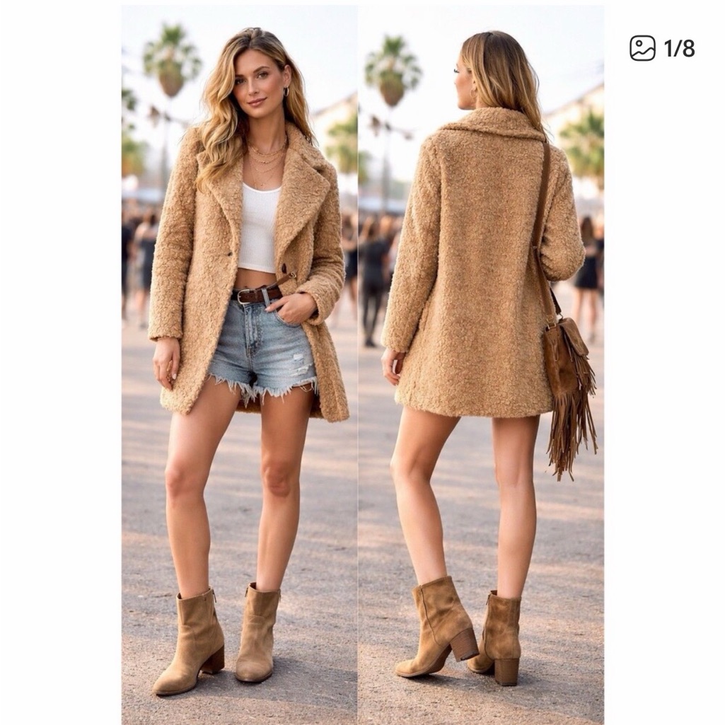 Moon River Anthropologie Camel Teddy Coat